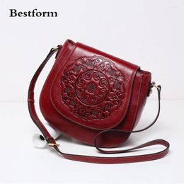 Shoulder Bags Form Retro First Layer Cow Leather Women Bag Leisure Handmade Embossed Versatile Large Capacity & Crossbody
