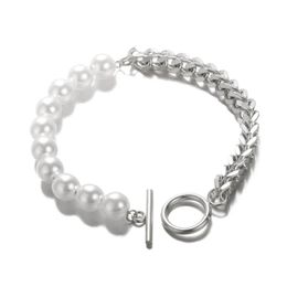 Cuban Chain Pearl Bracelets For Women Handmade Stainless Steel Heart Pendant Bracelets Wedding Party Boho Jewellery Gifts