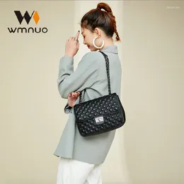 Bag Wmnuo 2024 Women Genuine Leather Rivet Shoulder Messenger Bags For Girls Chain Lozenge Soft Black Ladies Sac Designed