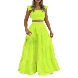 Work Dresses Ladies Plus Women'S Mid Waist Trendy Sexy Sling Swing Skirt Fashion Casual Long Set With Short Sleeve Top