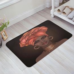 Carpets African Woman Headscarf Girl Earrings Kitchen Doormat Bedroom Bath Floor Carpet House Hold Door Mat Area Rugs Home Decor
