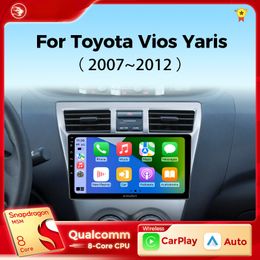 Car Dvd Radio Carplay Android 12 for Toyota Vios Yaris 2007-2012 Stereo Multimedia Player Video GPS Navigation BT No 2Din