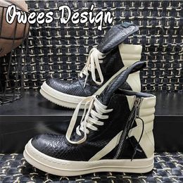 Casual Shoes Owees Design Women And Men Platform High Top Boots Leather Zip Lace Up Sneakers Flats Black Luxury Autumn Designer