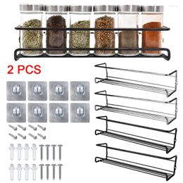 Kitchen Storage Organizer 2 Pcs Metal Hanging Racks For Home Restaurant Wall-Mounted Seasoning Shelf Spice Jar Rack Single Layer