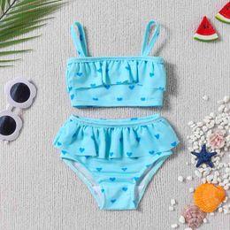 Two-Pieces Womens Swimwear Childrens split style swimsuit bikini set blue love print pendant shorts casual fashion girl swimsuit 2PCS WX5.22747152