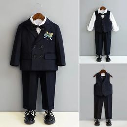 Children Black Piano Suit Kids Wedding Party Pograph Flower Boys Tuxedo Dress born Baby 1 Year Birthday Costume 240515