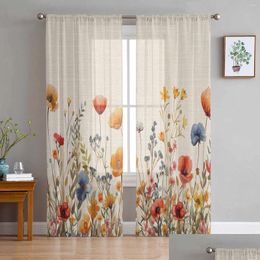 Curtain Drapes Watercolor Leaves Of Flowers And Plants Tle Curtains For Living Room Bedroom Children Decor Sheer Drop Delivery Home Ga Ots2U