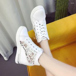 Casual Shoes Women Wedge Platform Sneakers Rubber Brogue Leather High Heels Lace Up Round Toe Height Increasing Creepers White Silver