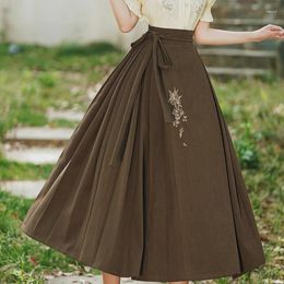 Skirts Vintage Cottagecore Elastic Waist Embroidery Large Swing Fairy Midi Mediaeval Skirt & Puff Sleeve Embroidered Shirt Tops Women