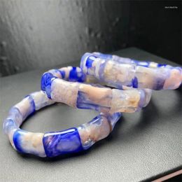 Link Bracelets Natural Blue Flower Agate Bamboo Joint Bangle Crystal Reiki Healing High Quality Gemstone Fashion Jewellery Gift 1pcs 12.5x17MM