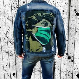 Men's Jackets Stylemen's Denim Jacketmen's Retro Jacket Youth Casual Trend Dark Style Street Personality Pattern Ripped Lapel Top