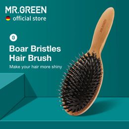 MR.GREEN Boar Bristle Hair Brush Natural Beech Comb Hairbrush for Curly Thick Long Dry Wet Hair Detangler Massage Brushes Women 240523
