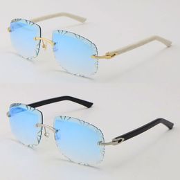 Wholesale Selling 8200762 Rimless Sunglasses Women 18K Gold Metal Frame Sun Glasses Unisex Grey Red Brown Carved Lens Diamond cut Lense 293S