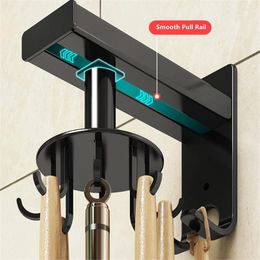 Kitchen Storage Hooks Rack 360 Degrees Rotated Wall Black Self Adhesive Hook Bathroom Towel Punch-free Multi-Purpose