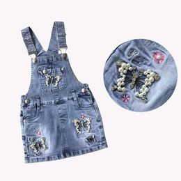 Baby clothes spring and summer new Children baby with string beads pattern embroidered denim Suspender Skirt