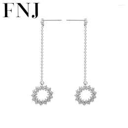 Stud Earrings FNJ Tassel Round 925 Silver Jewelry Original Pure S925 Sterling Earring For Women Cubic Zircon Hanging