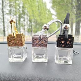 Cube Hollow Car Perfume Bottle Rearview Ornament Hanging Air Freshener For Essential Oils Diffuser Fragrance Empty Glass Bottle Fr3562592