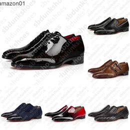 With Box Red Bottomlies Shoes Luxurys Designer Suela Roja Dress Shoes Designer Shoe Men Sneak Loaf Black Spike Patent Leather Slip on Wedding Flats Tripler 160 MCXR