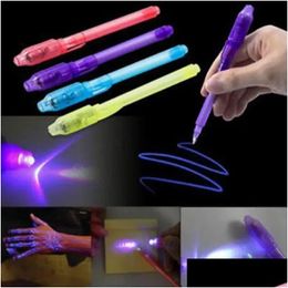Party Favor Wholesale 2 In 1 Uv Light Magic Invisible Pens Creative Stationery Ink Plastic Highlighter Marker Pen School Office Drop Dhg1A