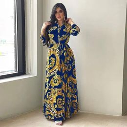 Ethnic Clothing Printed Shirt Dress Women's Muslim Abaya Middle East Fashion Europe America Simple Style Loose Long Sleeves