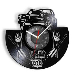 Wall Clocks U.S. Route 66 Sign Monther Road Vinyl Record Clock Car Garage Decor Highway Cut Out Longplay Mancave Artwork H1230 Drop Dhjko
