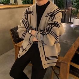Men's Sweaters Clothing Cardigan Jacket V Neck Coat Knit Sweater Male Plaid Elegant Casual Long Sleeve Korean 2024 Autumn Classic A