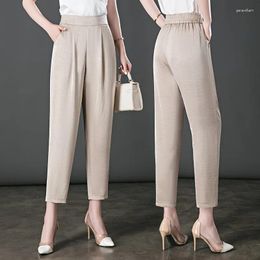 Women's Pants L-6XL Casual Ice Silk High Waist Harem Pantalones Spring Summer Loose Middle-Aged Mother Nine Point Pant