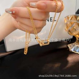 Designer's High version V Jinti Home Diamond Double Ring Necklace Womens Thick Plating 18K Gold Light Luxury end Live Broadcast