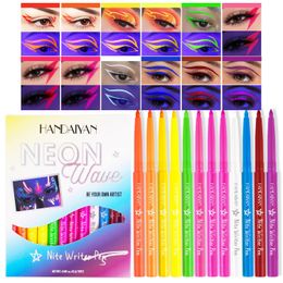 HANDAIYAN Fluorescent Eyeliner Set Colour UV Eyeliner Glue Pen Waterproof Oilproof Silky Smooth Colouring 12Pcs Wholesale Make 240523