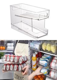 Hooks Rails Doublelayer Fridge Drink Organizer Drawer With Handle Selfrolling Soda Can Storage Bin Container Box Rack Holder T2484500