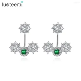 Stud Earrings LUOTEEMI Fashion Flower Shape White Gold Color Cubic Zircons For Women Party Birthday Jewelry Spring Gift