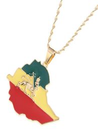 Enamel Map of Ethiopian Lion Pendant Necklace Africa Gold Chain Necklace Map Jewelry1188309