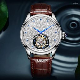 Wristwatches AESOP Real Flying Tourbillon Watch For Men Mechanical Skeleton Sapphire Mens Watches Diamond Dial Rose Gold Shell