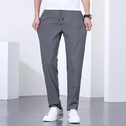 Men's Pants 2024 Summer Thin Ice Silk Elastic Drawstring Trousers Men Quick Dry Loose Casual Business Dress Office Social Clothing