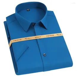 Men's Casual Shirts Summer Short Sleeve Slight Strech Bamboo Fibre Without Pocket Standard-fit Formal Business Solid Basic Dress Shirt