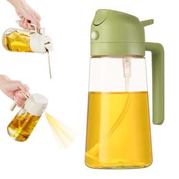 2 In 1 Cooking, Kitchen Spray, Food-grade Olive Dispenser Bottle, Premium Glass Cooking Oil Sprayer for Air Fryer, Salad, Frying, BBQ (Green, 600ml)