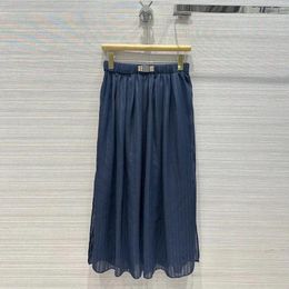 Skirts 2024 Fashion Chiffon Mesh Dot Pattern Thin Long Womens High Waist Metal Buckler Belt Side Split Sweet Skirt