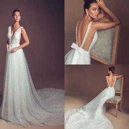 Sasson Beach Elihav Dresses Sexy Deep V Neck Tulle Boho Country Wedding Dress Bridal Gown Robe De Mariee