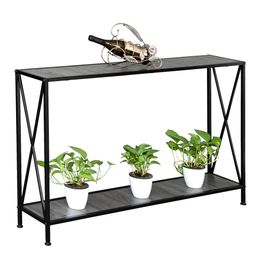 ZK20 Artisasset Grey MDF Countertop Black Wrought Iron Base 2 Layers Forked Console Table
