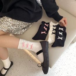 Women Socks Soft Ribbon Bow Fashion Bowknot Breathable Balletcore Cotton Lolita JK Style Girls Hosiery Lady