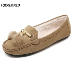 Casual Shoes UMMEWALO Flat Winter Warm Loafer Women Flock Short Plush Cotton Mother Loafers Driving Footwear