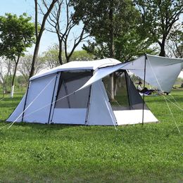 Tents And Shelters Large Space Tunnel Tent Outdoor Camping Tourist 4-8Persons 1Hall 1Sleeping Room Anti-Storm Sunscreen Family Travel Car
