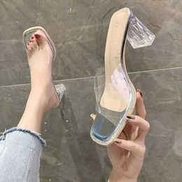 Dress Shoes Womens Transparent High Heel Sandals Summer New Designer Crystal Fashion Casual Slippers H240527