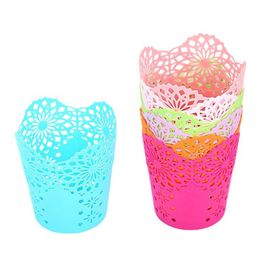 Lace Hollow Pen Holder Desk Organizer Home Office Pencil Storage Basket Container Desktop Trash Can W0026