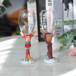 2pcs Cartoon Lovely Christmas Elk Deer High Legged Glass Cup Red Wine Party Day Originality Gift Glasses 240523