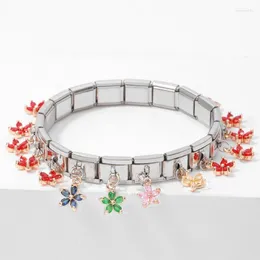 Link Bracelets Fashion Cute Colourful Pendant With 5 Petal Flowers DIY Italian Charm Bracelet Single Section Elastic Stainless Steel 9mm