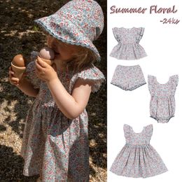 2024 New KS Girls Floral Princess Dress Kids Cute Sleeveless T Shirt Tops Pants Baby Soft Romper Children Casual Clothes Sets L2405