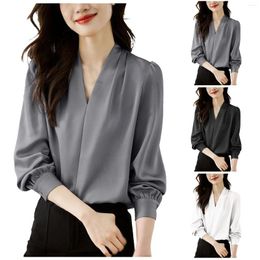 Women's Blouses Simple Shirt Temperament V Light Satin Chiffon Blouse Fall Women Shirts