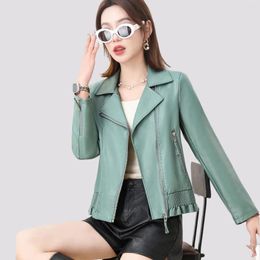 Women's Fur Women Classic Leather Coat Spring Autumn 2024 Fashion Suit Collar Slim Short Sheepskin Outerwear Biker Jacket Female