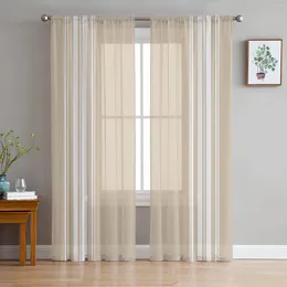 Curtain Khaki Stripes Country Farmhouse Sheer Curtains For Living Room Decoration Window Kitchen Tulle Voile Organza